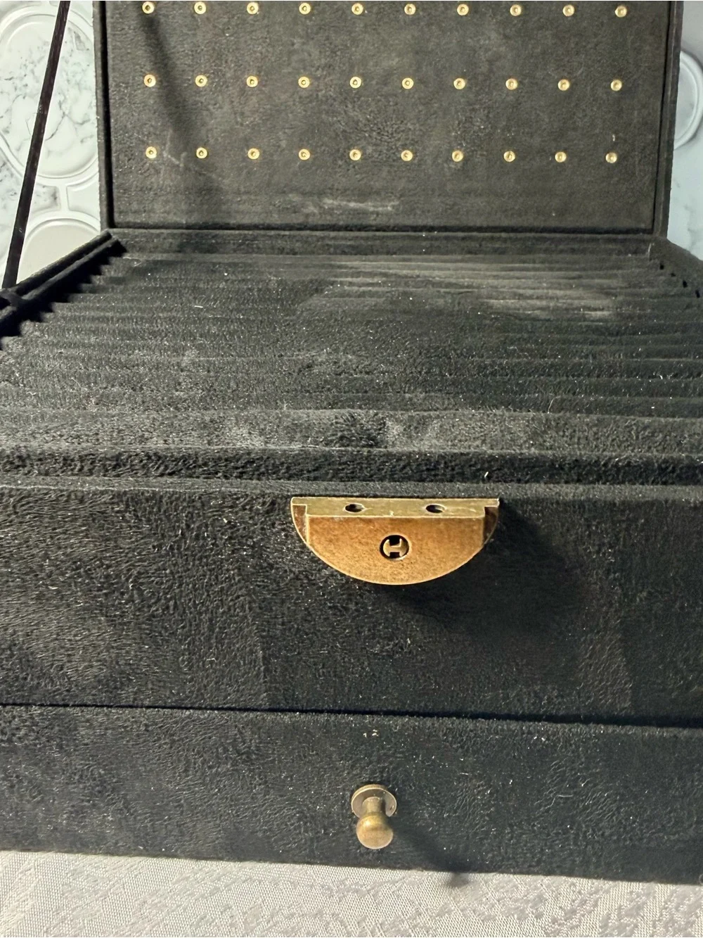 Black Men's Jewelry Storage Case with Ring Slots and Earring Panel